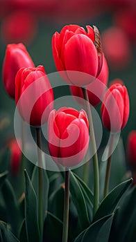 Bursting with Life: A Vibrant Portrait of a Red Tulip Field and