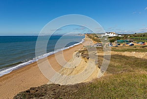 Burton Bradstock Dorset England uk beautiful jurassic coast with blue sky and sea