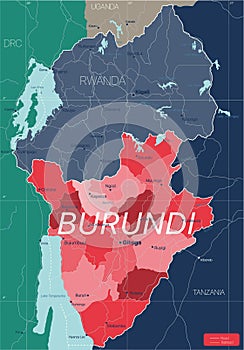 Burundi country detailed editable map