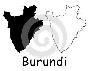 Burundi Country Map. Black silhouette and outline isolated on white background. EPS Vector