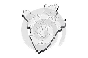 Burundi map in 3D. 3d map with borders of regions.