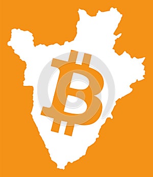 Burundi map with bitcoin crypto currency symbol illustration