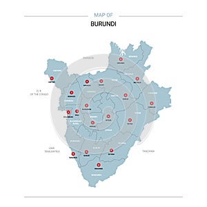 Burundi map vector with red pin.