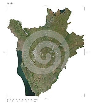 Burundi shape on white. High-res satellite