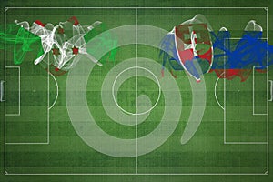 Burundi vs Slovakia Soccer Match, national colors, national flags, soccer field, football game, Copy space