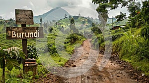 Burundi wooden signpost and mud road photo