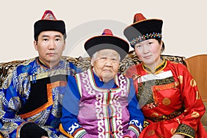 Buryat (Mongolian) grandmother and her grandchildren photo