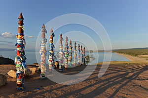 Buryat traditional pagan holy poles by Lake Baikal
