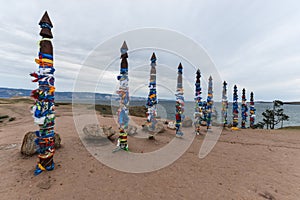 Buryat traditional pagan holy poles by Lake Baikal