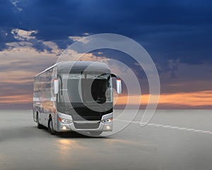 bus on asphalt in the evening on sunset