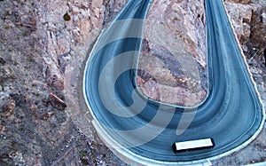 Bus driving down a bend