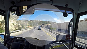 Bus driving pov on Highway road in Israel of Jerusalem