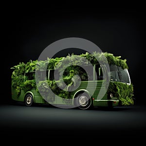 Bus. Ecological concept. Bus made of green vegetation in the forest