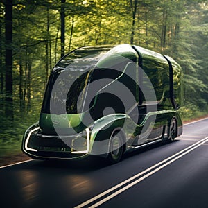 Bus. Ecological concept. Bus made of green vegetation in the forest