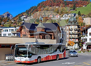 Bus at the Engelberg railway station entrance