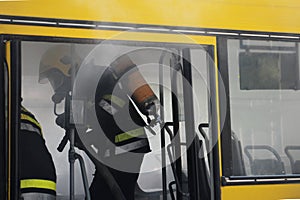 Bus on fire on the street