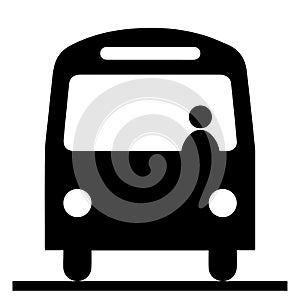 Bus Front View With Driver Conductor. Black and Whie Pictogram Illustration Icon Vector EPS File