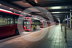 Bus garage with passenger buses.