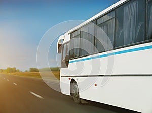 Bus goes on country highway