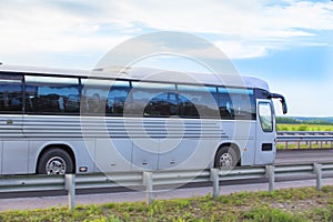 Bus goes on country highway