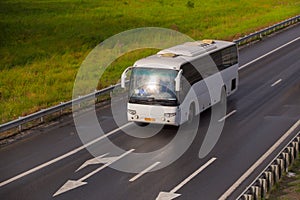 bus goes on country highway