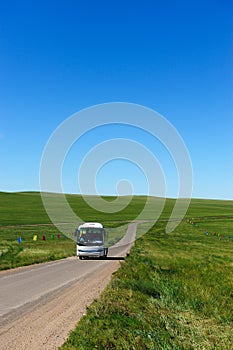 Bus in grassland