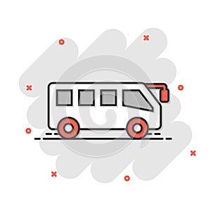 Bus icon in comic style. Coach cartoon vector illustration on white isolated background. Autobus vehicle splash effect business