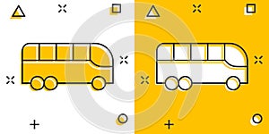 Bus icon in comic style. Coach cartoon vector illustration on white isolated background. Autobus vehicle splash effect business