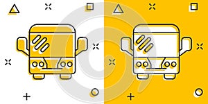 Bus icon in comic style. Coach cartoon vector illustration on white isolated background. Autobus vehicle splash effect business