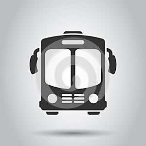 Bus icon in flat style. Coach car vector illustration on white isolated background. Autobus business concept