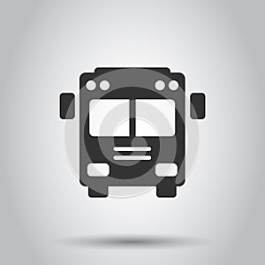 Bus icon in flat style. Coach car vector illustration on white isolated background. Autobus business concept