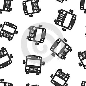 Bus icon in flat style. Coach car vector illustration on white isolated background. Autobus seamless pattern business concept