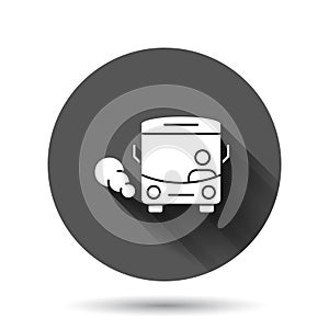 Bus icon in flat style. Coach vector illustration on black round background with long shadow effect. Autobus vehicle circle button