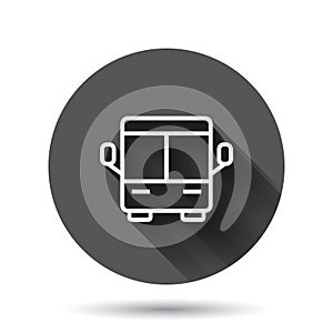 Bus icon in flat style. Coach vector illustration on black round background with long shadow effect. Autobus vehicle circle button