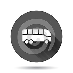 Bus icon in flat style. Coach vector illustration on black round background with long shadow effect. Autobus vehicle circle button