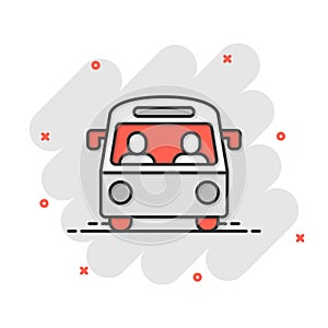 Bus icon in flat style. Coach vector illustration on white isolated background. Autobus vehicle business concept