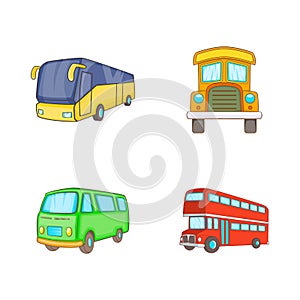 Bus icon set, cartoon style
