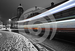 Bus light trail in the dark in the city of Hull