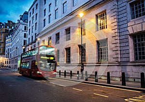 Bus in London at dusk