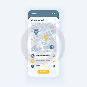 Bus navigation app smartphone interface vector template