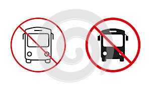 Bus Not Allowed Road Sign. Shuttle Station Circle Warning Symbol Set. Prohibit Traffic Red Sign. City Public Transport