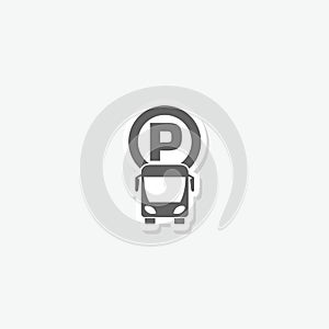 Bus parking icon sticker isolated on gray background