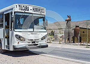 Bus on Quebrada de Humahuaca in Jujuy, Argentina