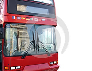 Bus with reflection of arc triumph, Paris, France