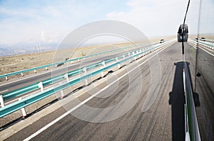 The bus running on highway