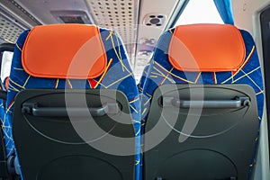 Bus seat. transport, car travel, tourism and equipment concept - tourist salon and bus places