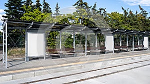Bus shelters with waiting bench template city lightbox for advertising