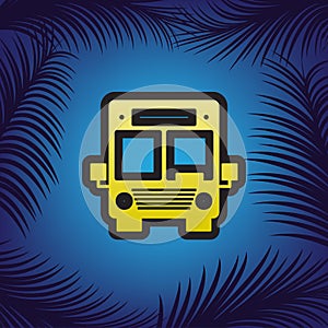 Bus sign illustration. Vector. Golden icon with black contour at