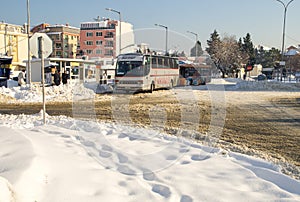 At the bus station in Bulgarian Pomorie, winter