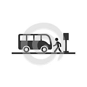 Bus station icon in flat style. Auto stop vector illustration on white isolated background. Autobus vehicle business concept